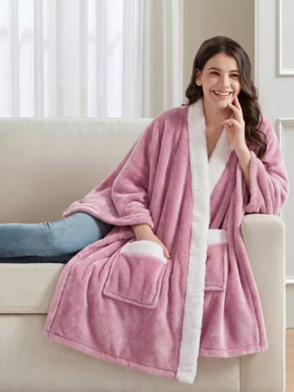 Premier Comfort Cozy Plush Wrap Pink White Faux Fur Trim 50” x 70” NIB